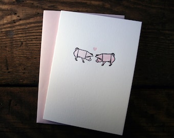 Letterpress Printed Origami Pigs in Love - single