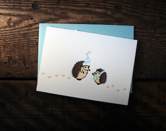 Letterpress Printed Holiday Hedgehog Card - single