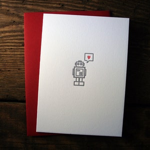 Letterpress Robot Heart Card Single image 1
