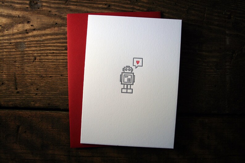 Letterpress Robot Heart Card Single image 1