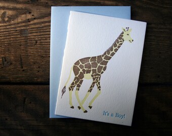 Letterpress Printed "It's a Boy!" Giraffe Card - single