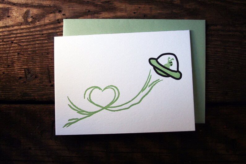 Letterpress Printed UFO Love Card single image 1