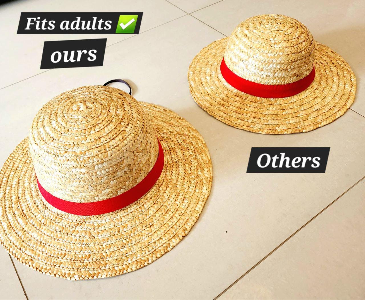 3 sizes! - NEW Monkey Anime Luffy One Piece Straw Hat with a string  - for Adults or kids