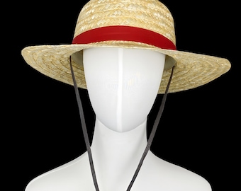 Large Straw hat for Adults - for cosplay or everyday wear - with Drawstring and wooden toggle