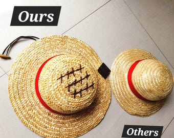 Buggy Attack - Large or Extra Large Luffy Straw hat - for cosplay or everyday wear - with Drawstring and wooden toggle One Piece