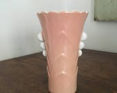 Vintage Fire King Deco Vase, Pink Fired-On Vitrock Milk Glass Vase Anchor Hocking Table Vase