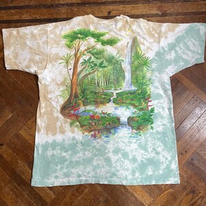 Vintage Liquid Blue Rainforest Preserve Paradise T-Shirt, 1990s Tie Dye Tee XL immagine 6