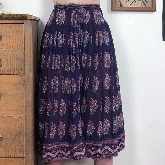 Vintage Purple Cotton Gauze Skirt, 1970s Indian C… - image 5
