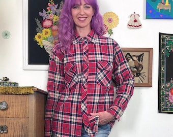 Camisa vintage de franela de algodón con forro acolchado, estilo leñador de los años 70, talla M.