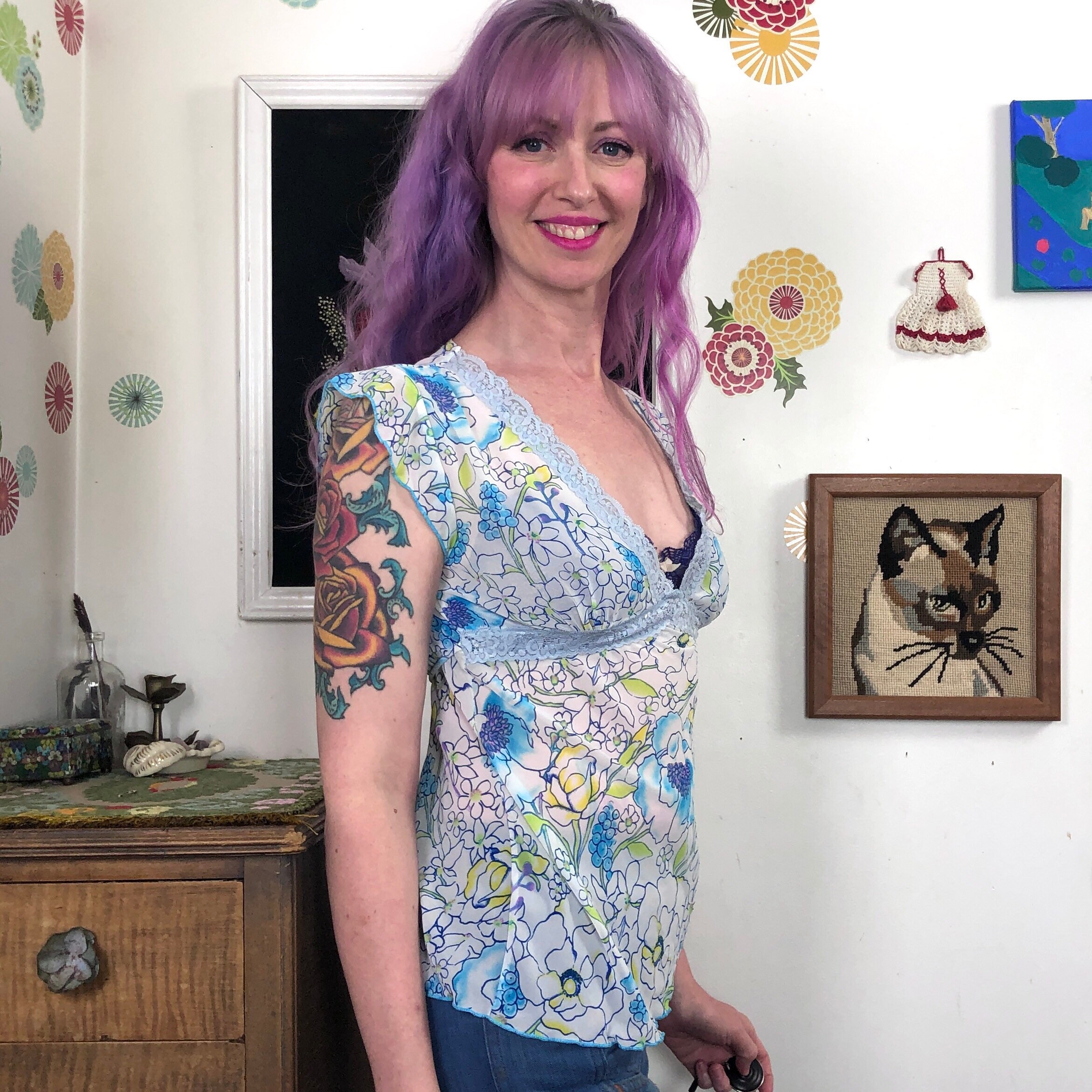 【美品】VINTAGE ILLUSTRATION PRINT SHEER TOP Jean Paul Gaultier Vintage Iconic Sheer Mesh Face Print