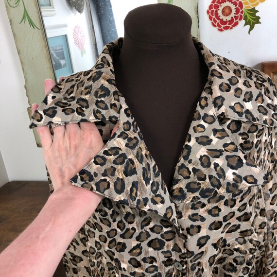 Vintage Leopard Print Blouse, Sheer Cropped Long … - image 9