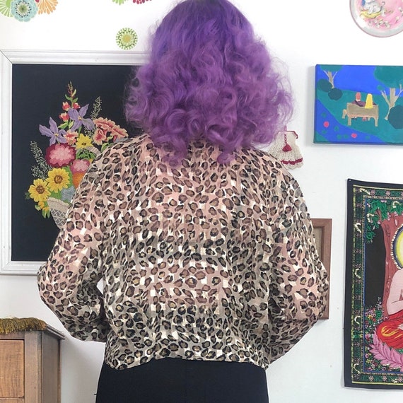 Vintage Leopard Print Blouse, Sheer Cropped Long … - image 3