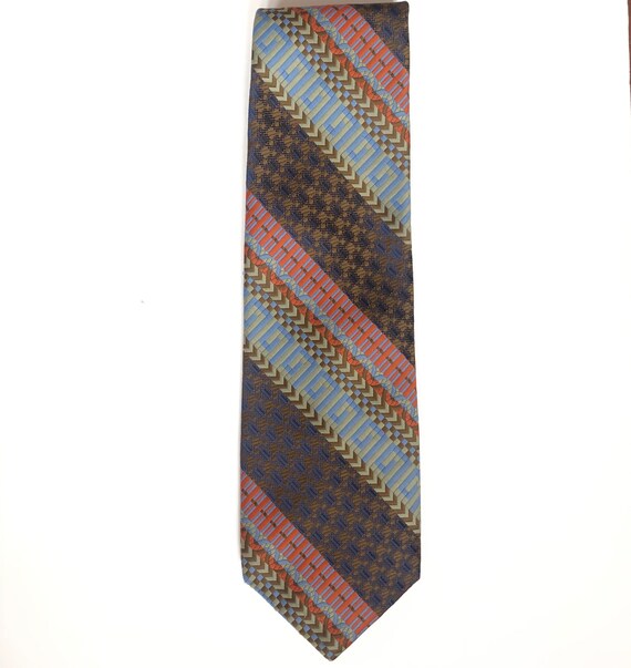 Vintage Wide Striped Tie, 1970's Orange & Brown S… - image 2