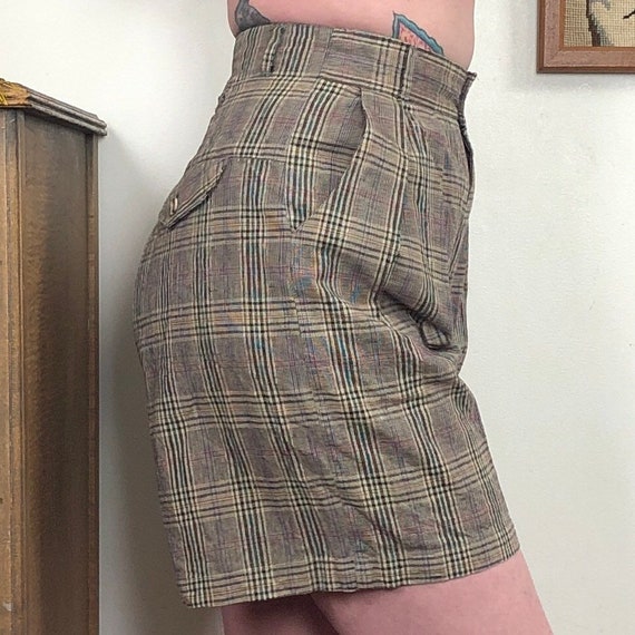 Vintage High Waisted Plaid Shorts, 1980s Brown Pl… - image 2