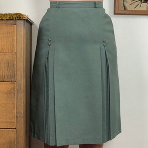 Vintage Suit Skirt, High Waist Skirt with Front Pleats and Button Detail, Size S