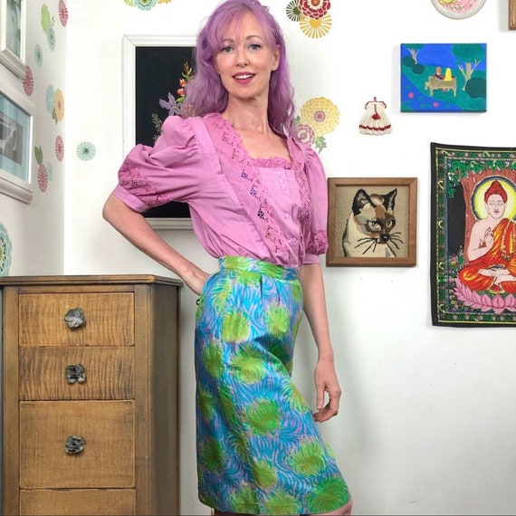 Vintage Floral Pencil Skirt, Mod Style Watercolor… - image 2