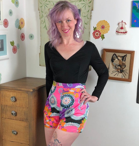 Vintage Romper Psychedelic Print Shorts with Long