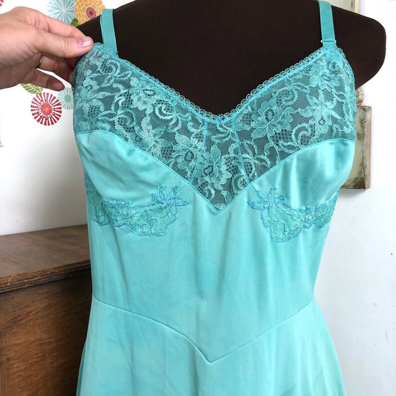 Vintage Teal Slip Hand Dyed Turquoise Floral Lace and | Etsy