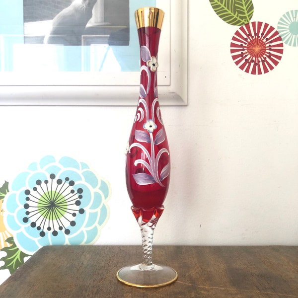 Red and Gold Murano Glass Vase Etsy