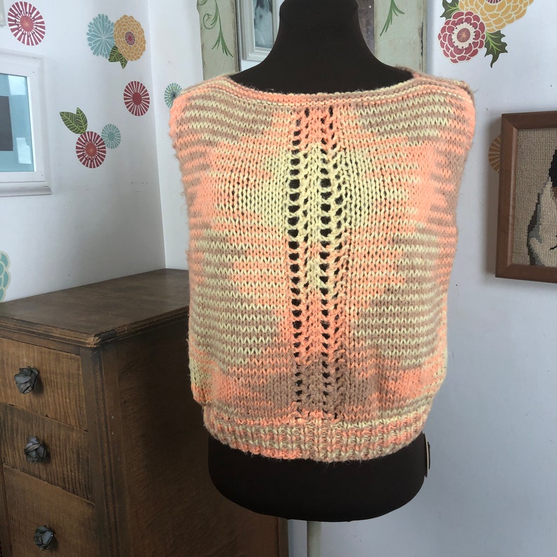 Sleeveless Knitted Tank Top Boho Style Shirt Or Sweater Orange Cream Sweater Vest
