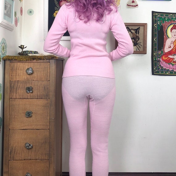 Vintage Pink Waffle Weave Long Johns, Thermal Kni… - image 9