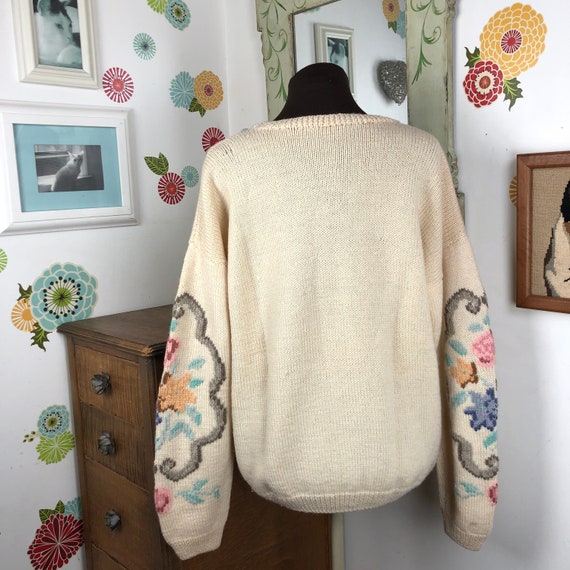 1980s Pastel Sweater, Romantic Floral Sweater, Ov… - image 6