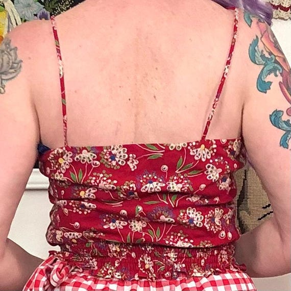 Vintage Floral Crop Top, y2k Red Flower Print Cam… - image 7