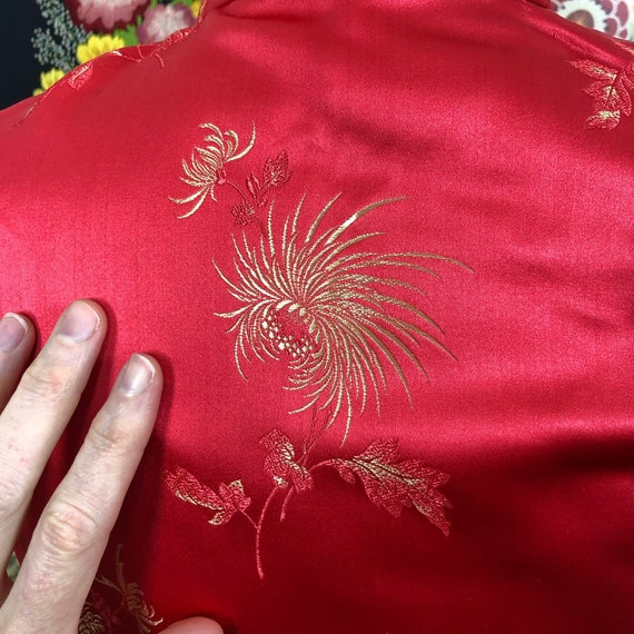 Vintage Cheongsam Dress, 1970s Red & Gold Satin E… - image 6