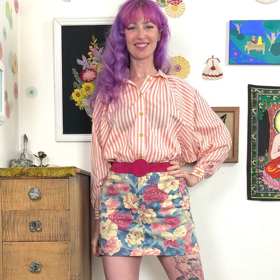 Floral denim mini skirt hotsell