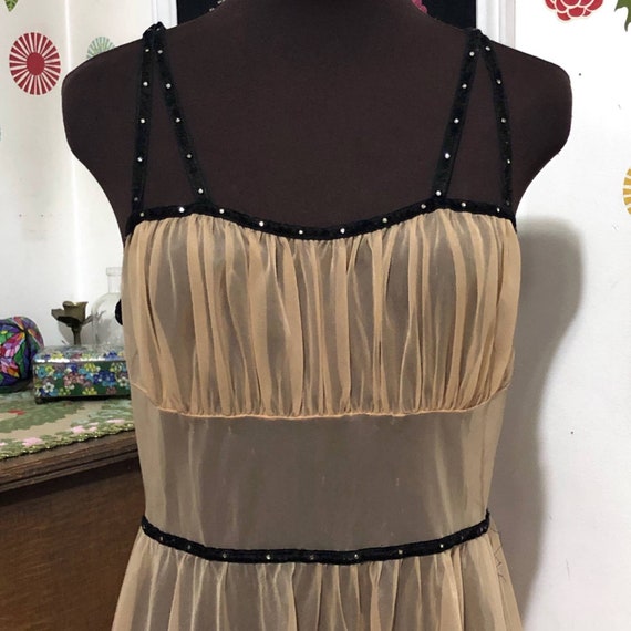 Vintage Sheer Tan Nightgown, Beige Chiffon with B… - image 9