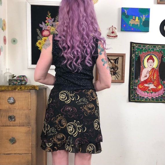 Vintage Slip Skirt, y2k Brown Abstract Flower Pri… - image 3