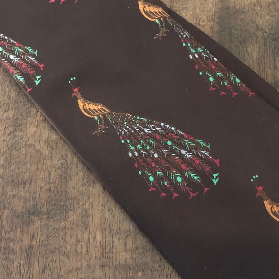 Vintage Peacock Tie, 1970s Wide Bronze Tie with J… - image 4