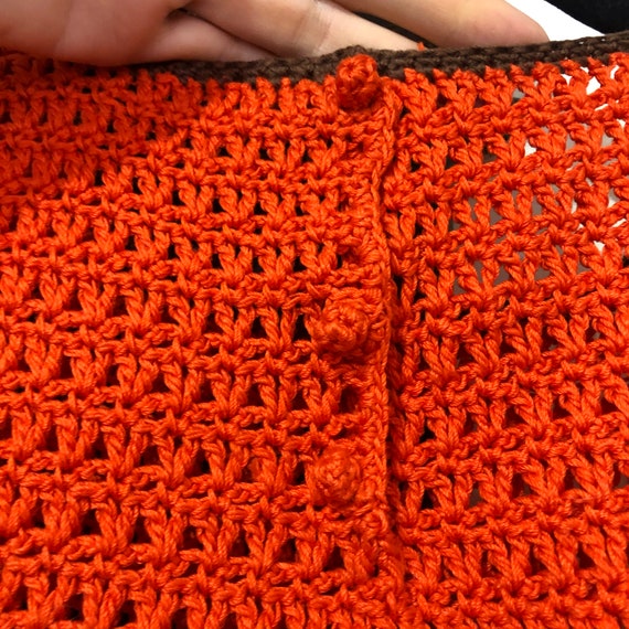 Vintage Crochet Dress, Orange & Brown Open Knit M… - image 9