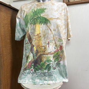 Vintage Liquid Blue Rainforest Preserve Paradise T-Shirt, 1990s Tie Dye Tee XL immagine 1