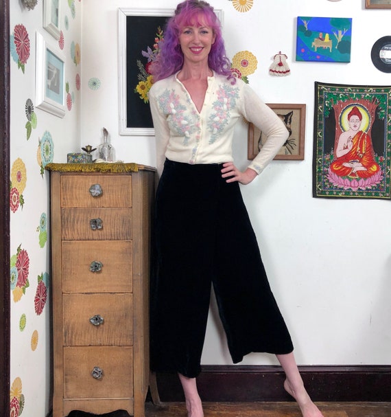 Vintage Black Velvet Gaucho Pants, 90s Silk & Rayon Cropped Wide Leg Pants  Size M -  Canada