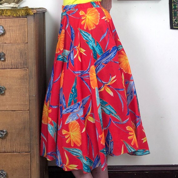 Vintage Hawaiian Print Circle Skirt, 1980s Red Tr… - image 8