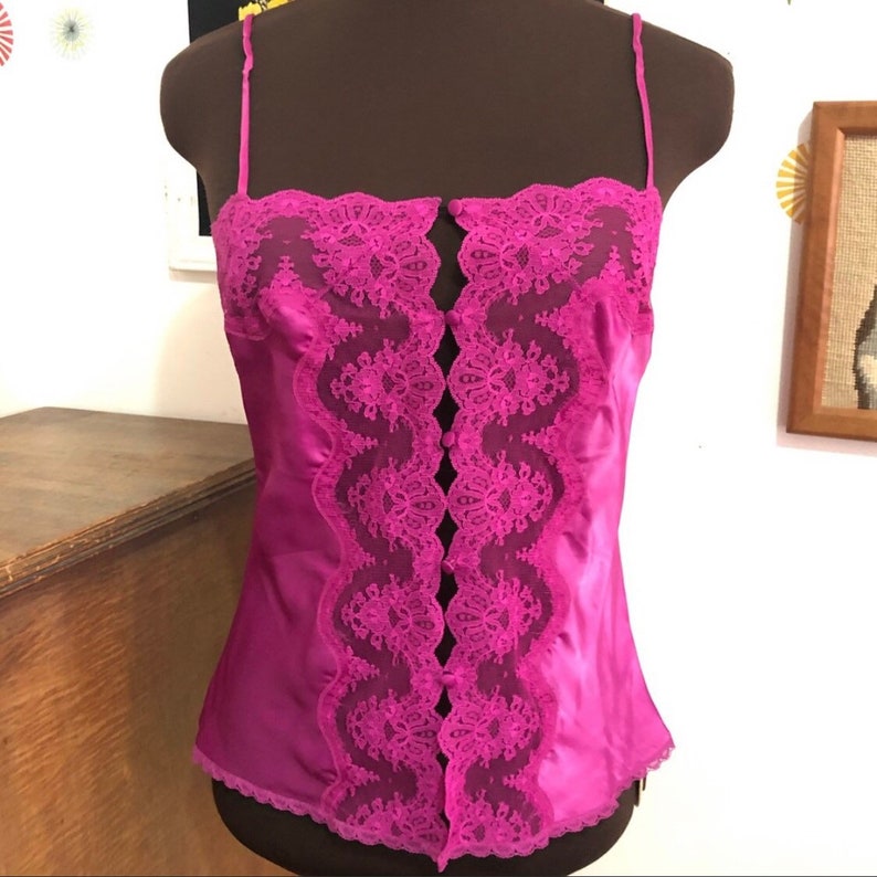 Vintage Fuchsia Camisole Top 1980s Lace Cami in Hot Pink by - Etsy