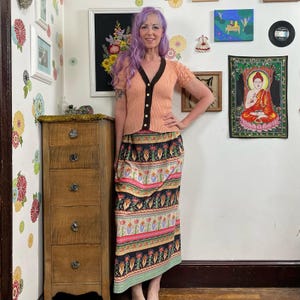 Vintage Bohemian Maxi Skirt, 1970s Floral Peasant Hippe Print, Sz S