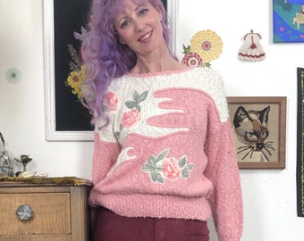 花柄刺繍オープンカーディガン、ヴィンテージ 60 年代 70 年代 糸花