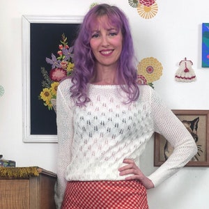 Vintage White Crochet Sweater, New Old Stock Cuddle Knit Open Knit Sweater Size M