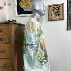 Vintage Liquid Blue Rainforest Preserve Paradise T-Shirt, 1990s Tie Dye Tee XL immagine 8