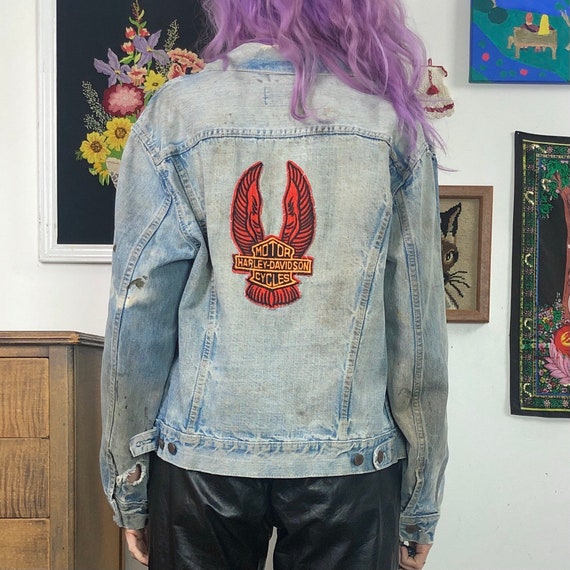 1970's Levi's Denim Jacket Distressed Harley Davidson - Etsy Sweden