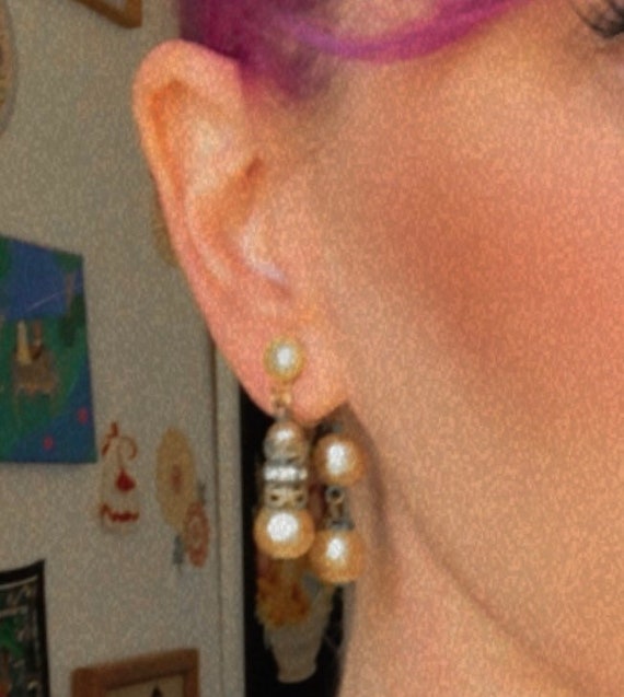 Vintage Screw Back Pearl Dangle Earrings, 1960s F… - image 2
