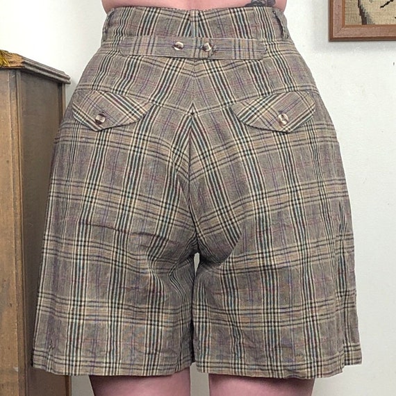 Vintage High Waisted Plaid Shorts, 1980s Brown Pl… - image 3