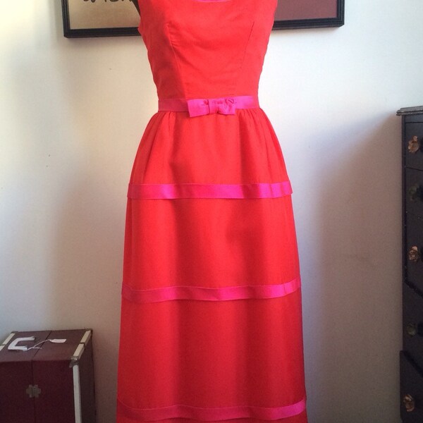 Vintage Emma Domb Dress, Red Column Dress, Vintage Party Dress, Prom Dress
