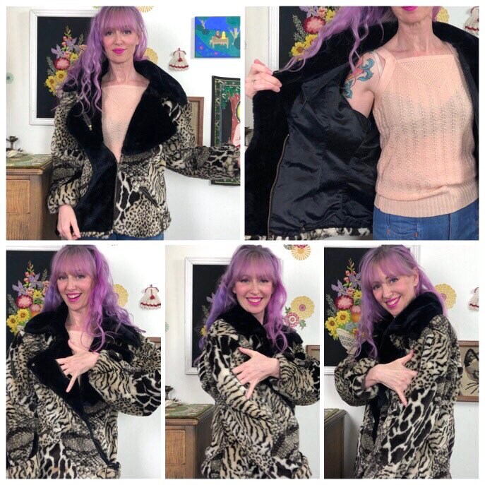 Vintage Leopard Print Teddy Coat, Moto Style Jacket With Zip