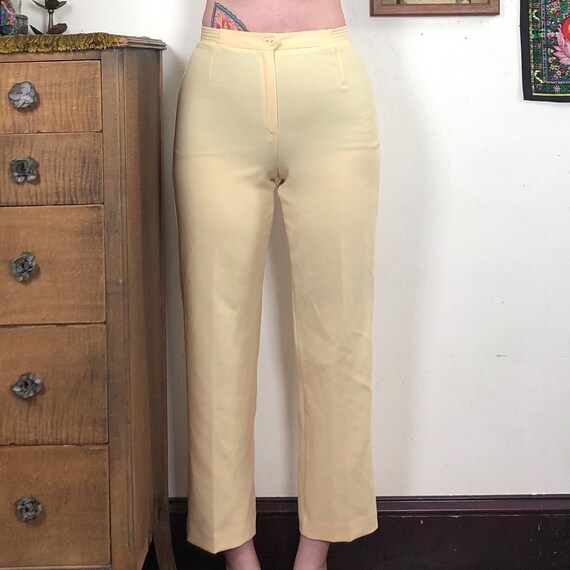 Vintage Yellow Polyester Knit Pants, 1980s Slacks… - image 5