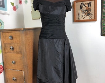 Vintage Black Taffeta Cocktail Dress, Taffeta and Mesh Sz S Wearable but Wounded Bird Dress