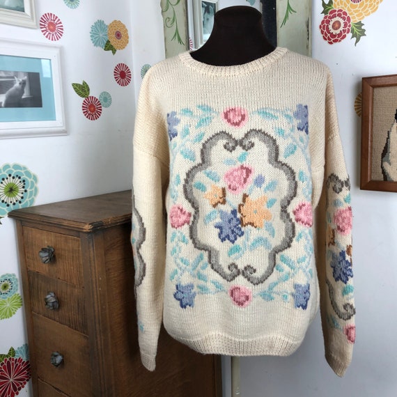 1980s Pastel Sweater, Romantic Floral Sweater, Ov… - image 5