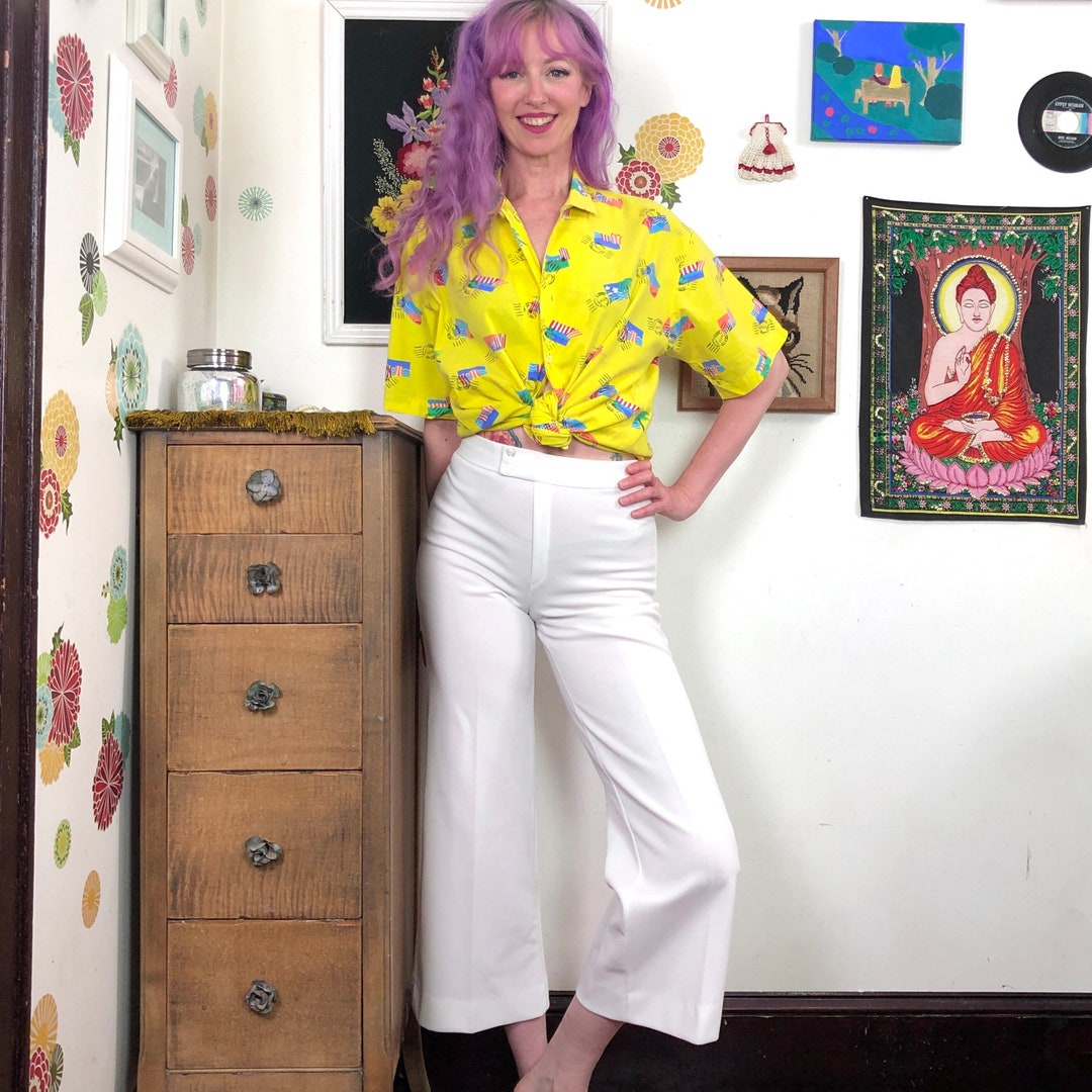 Vintage White Double Knit Cropped Flare Pants, 1970s Jack Winter Pants, Size S - Etsy